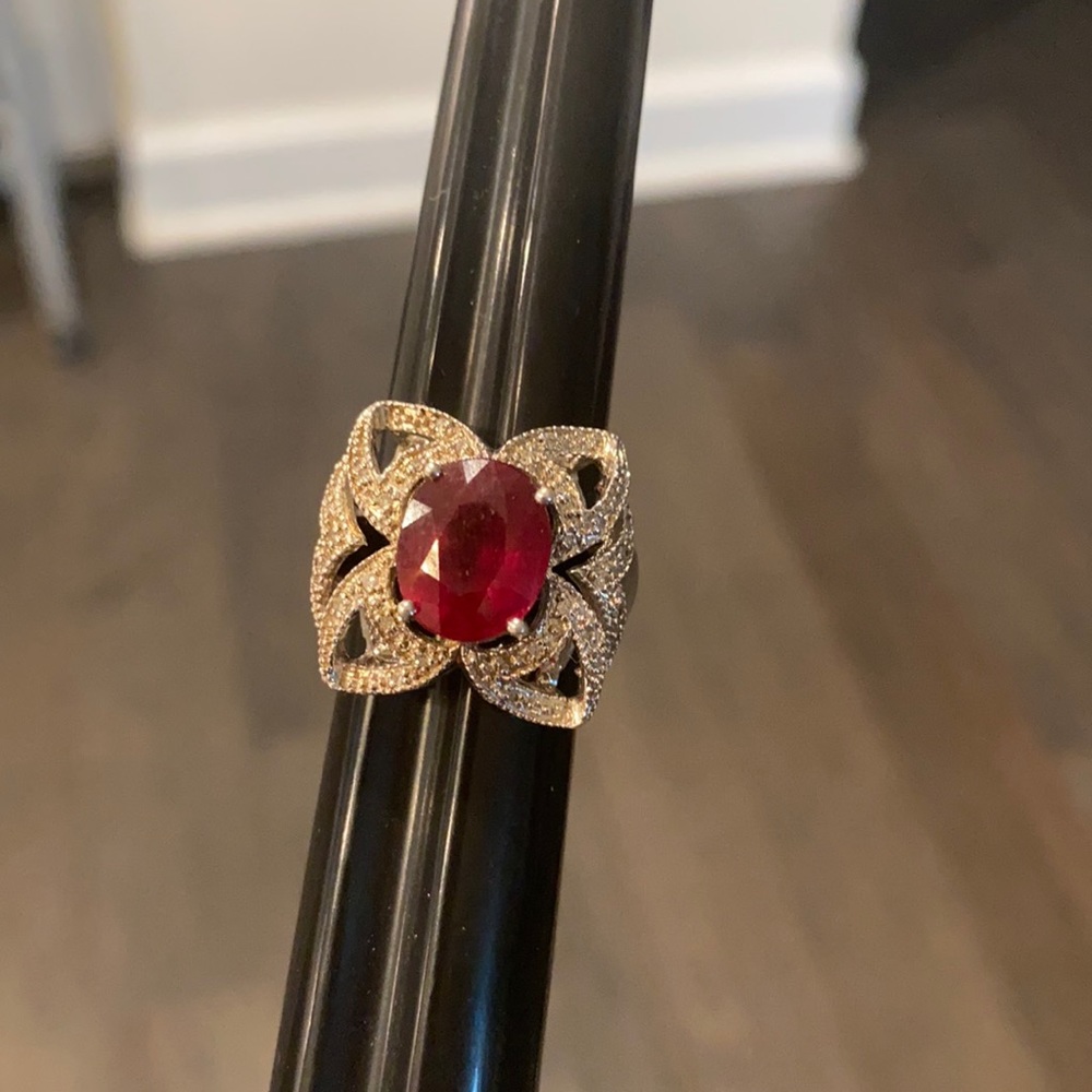 Ruby And CZ cocktail ring